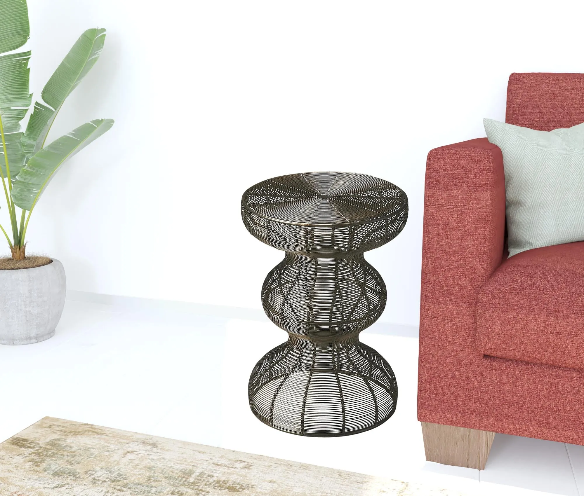18" Bronze Curvy Iron Round Top End Table By Homeroots