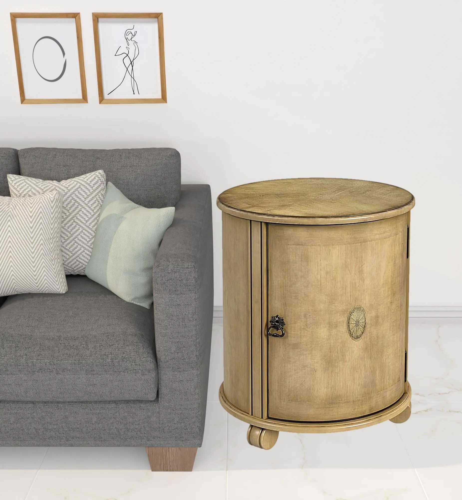24" Beige Manufactured Wood Round End Table With Shelf By Homeroots