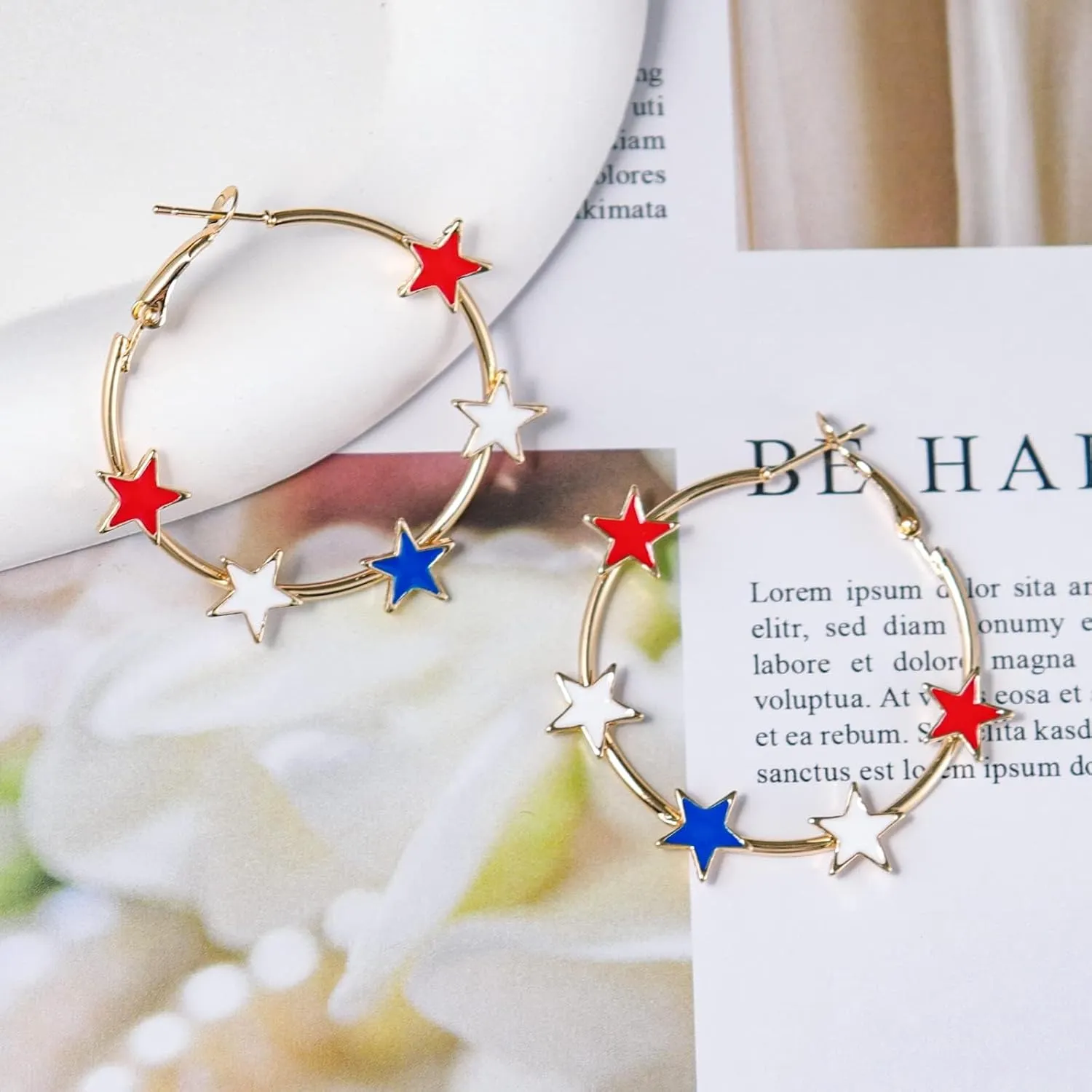 4th of July Gifts Red White Blue Star Circle Hoop Earrings for Women Independent Day Glitter Dangle Earring American Flag Patriotic Holiday Memorial Day Accessories