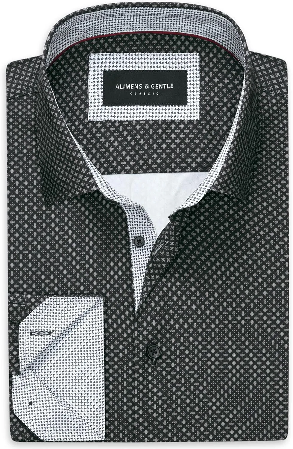 Alimens & Gentle Mens Dress Shirts Printed Button Down Shirt Long Sleeve Regular Fit Inner Collar Contrast Shirt Business