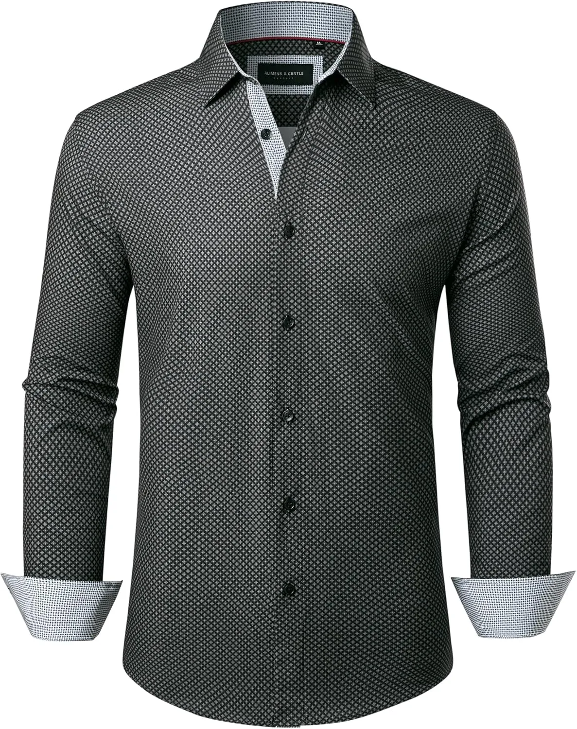 Alimens & Gentle Mens Dress Shirts Printed Button Down Shirt Long Sleeve Regular Fit Inner Collar Contrast Shirt Business
