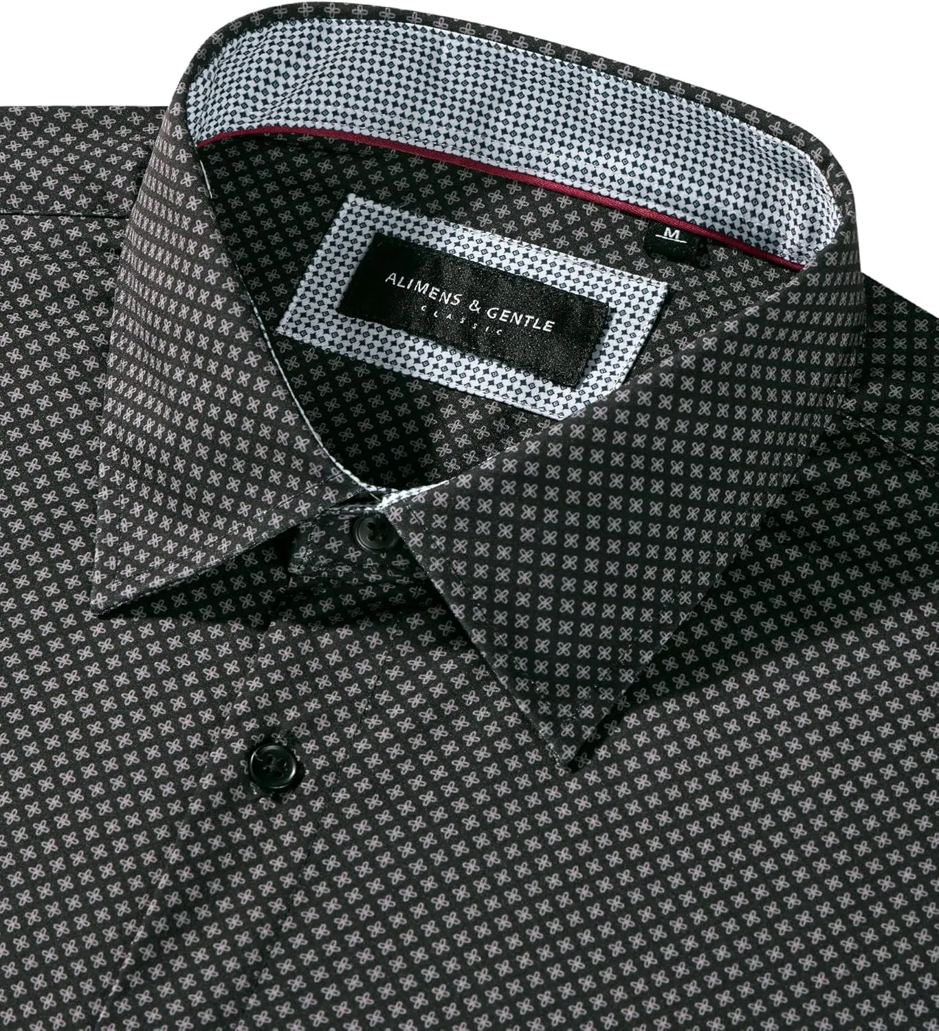 Alimens & Gentle Mens Dress Shirts Printed Button Down Shirt Long Sleeve Regular Fit Inner Collar Contrast Shirt Business