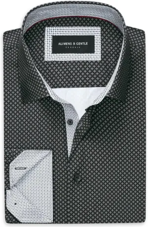 Alimens & Gentle Mens Dress Shirts Printed Button Down Shirt Long Sleeve Regular Fit Inner Collar Contrast Shirt Business