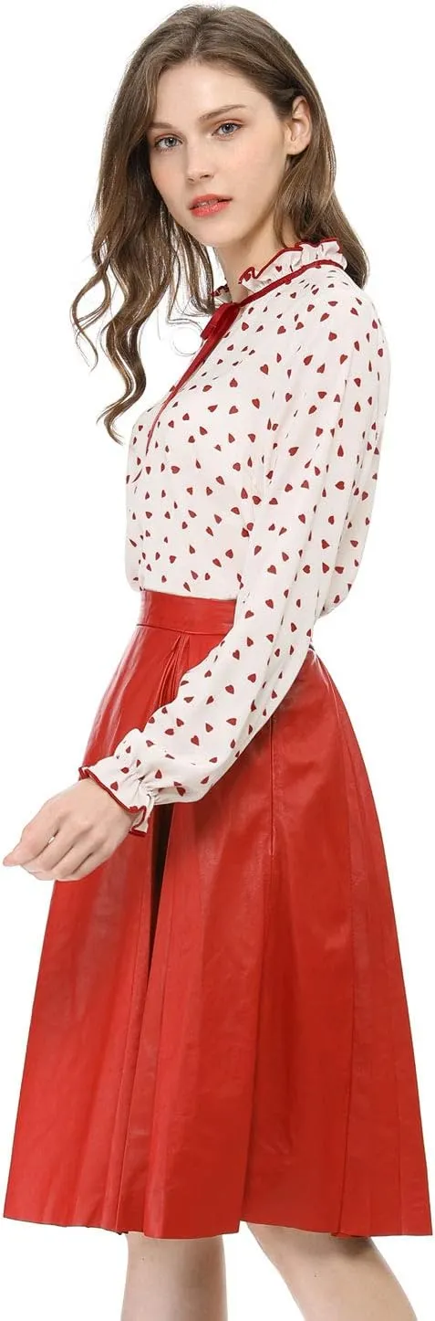 Allegra K Women's Bow Tie Neck Blouse Ruffled Collar Printed Long Sleeve Vintage Top