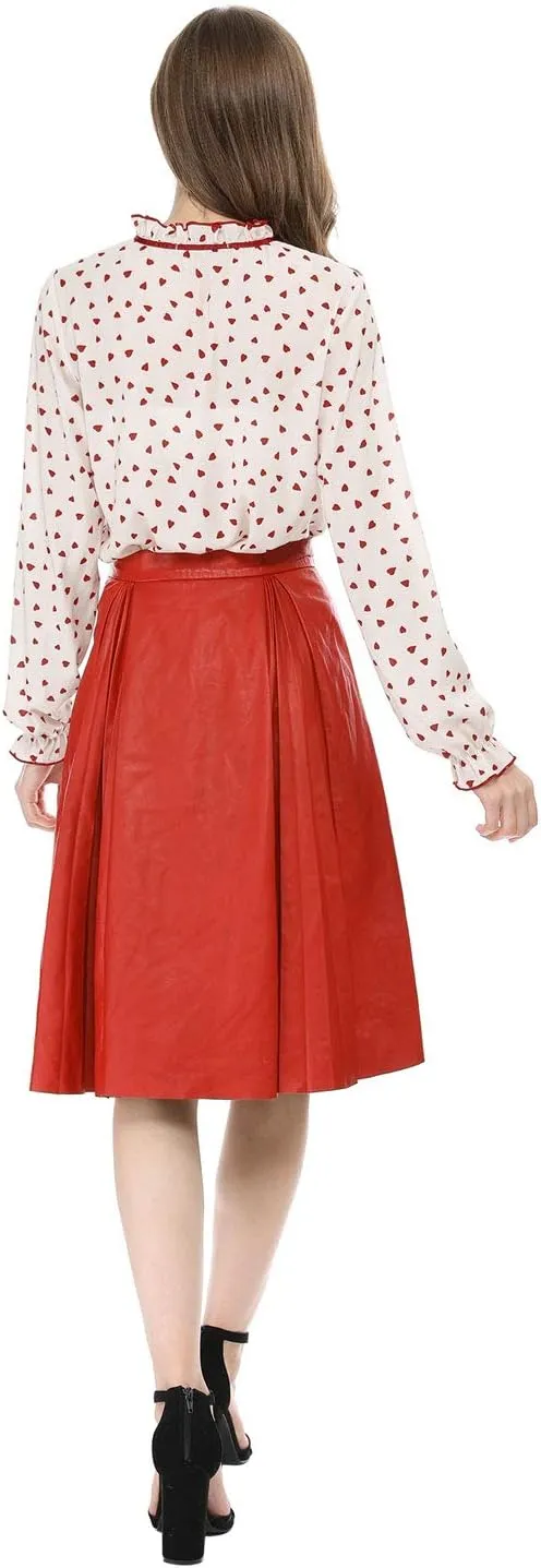 Allegra K Women's Bow Tie Neck Blouse Ruffled Collar Printed Long Sleeve Vintage Top