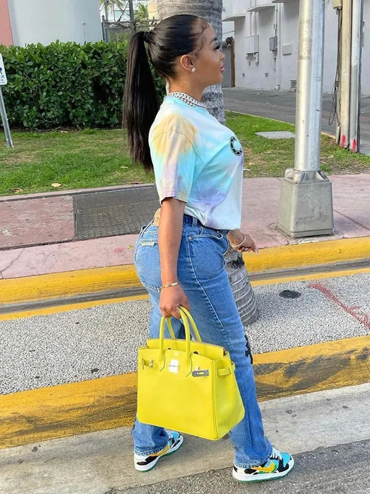 Amy Fashion - Casual Cross Printed Baggy Jeans