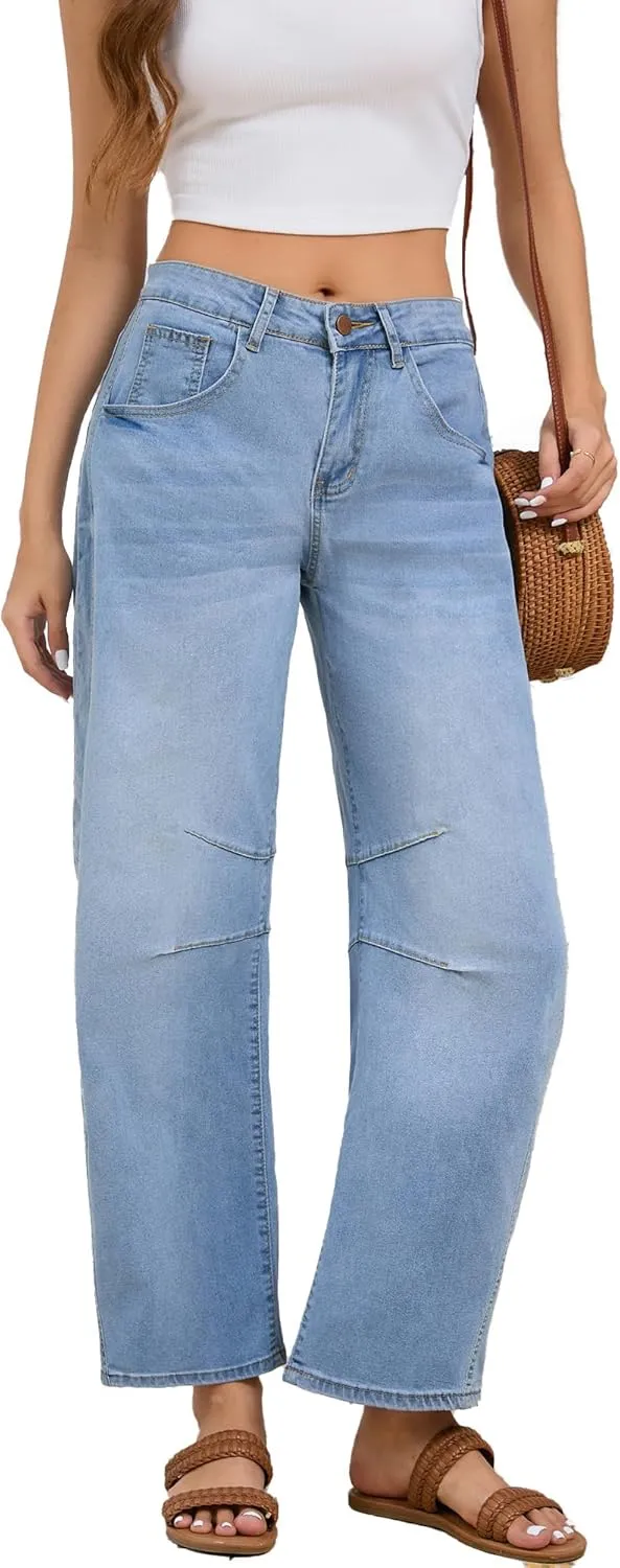 Barrel Jeans for Women Wide Leg Denim Pants Baggy Boyfriend Jeans
