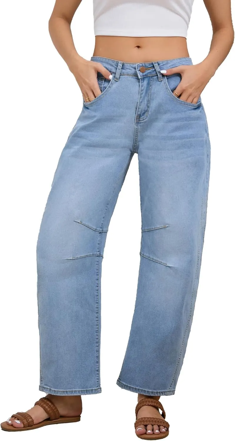 Barrel Jeans for Women Wide Leg Denim Pants Baggy Boyfriend Jeans