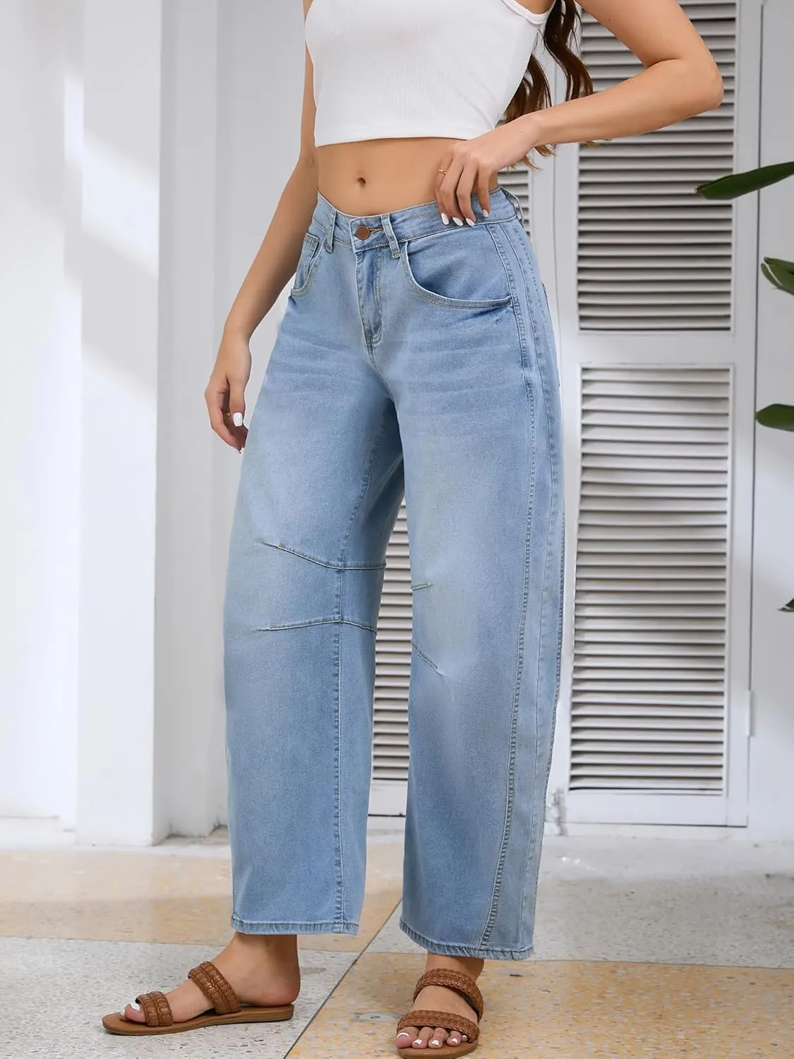 Barrel Jeans for Women Wide Leg Denim Pants Baggy Boyfriend Jeans