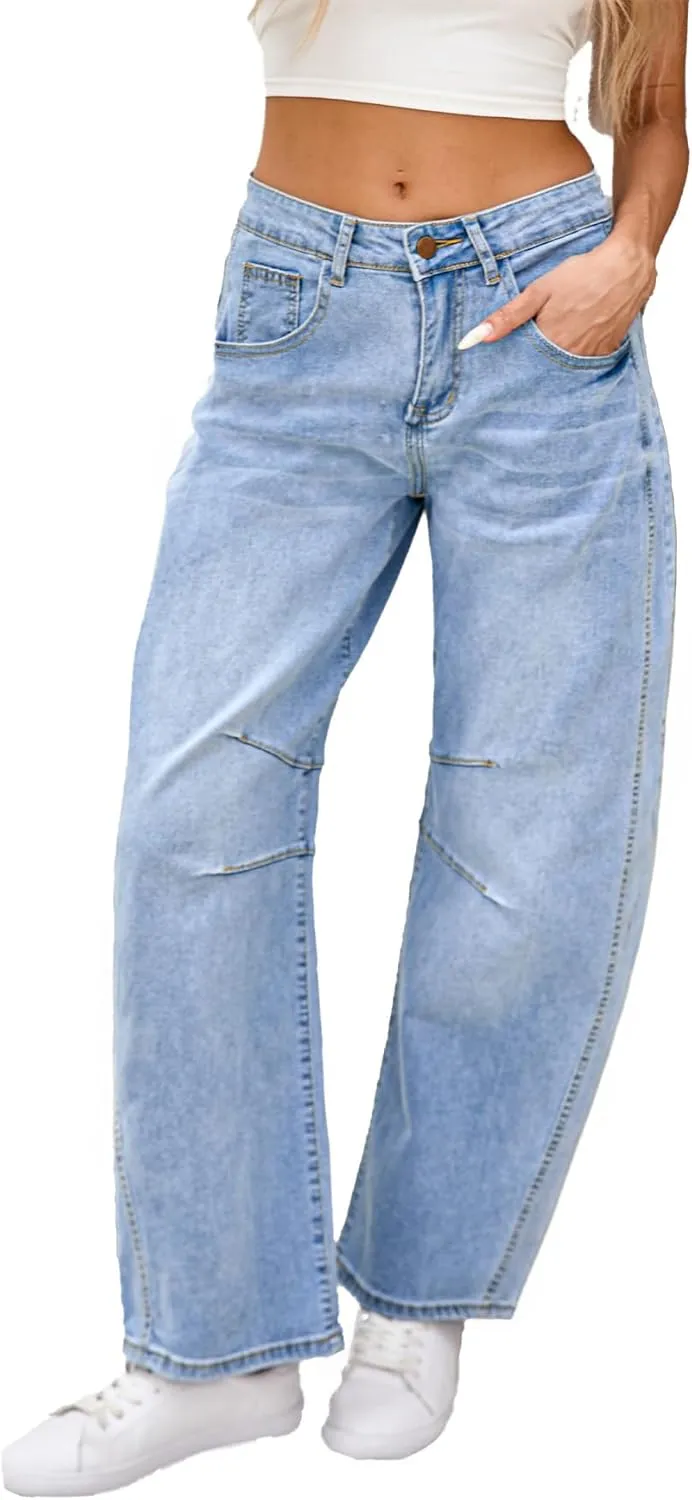 Barrel Jeans for Women Wide Leg Denim Pants Baggy Boyfriend Jeans