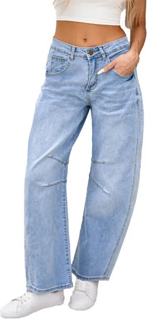 Barrel Jeans for Women Wide Leg Denim Pants Baggy Boyfriend Jeans