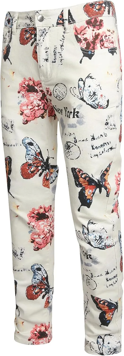 Baylvn Men's Casual Printed Slim Fit Jeans Skinny Denim Pants