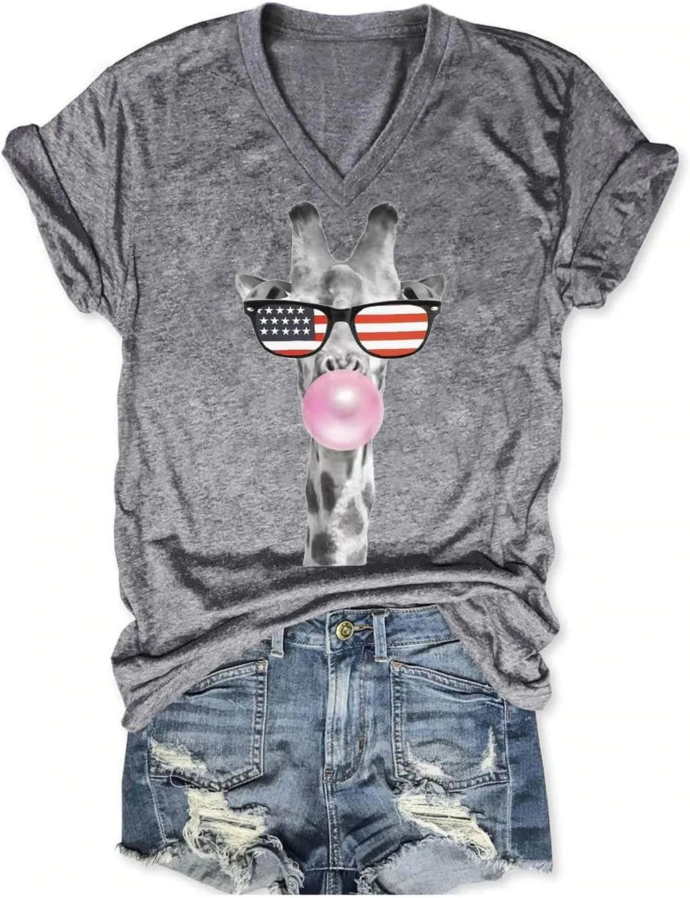 Beopjesk Womens Summer Giraffe Printed T-Shirt Funny Cute Animal Graphic Tees Tops
