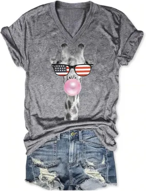 Beopjesk Womens Summer Giraffe Printed T-Shirt Funny Cute Animal Graphic Tees Tops