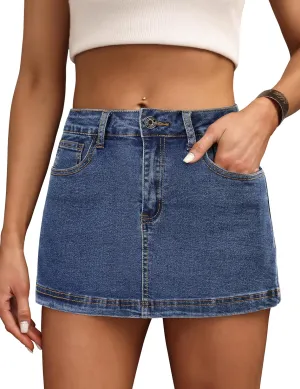 BISUAL Denim Skort for Women High Waist Mini Denim Skirt Casual Stretch Women Jean Skirt with Pockets