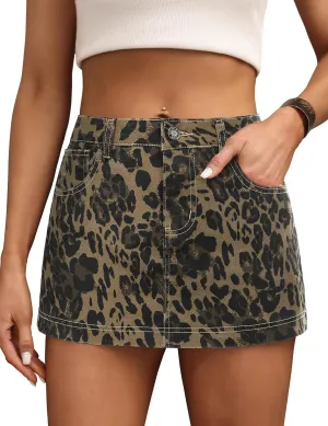 BISUAL Denim Skort for Women High Waist Mini Denim Skirt Casual Stretch Women Jean Skirt with Pockets