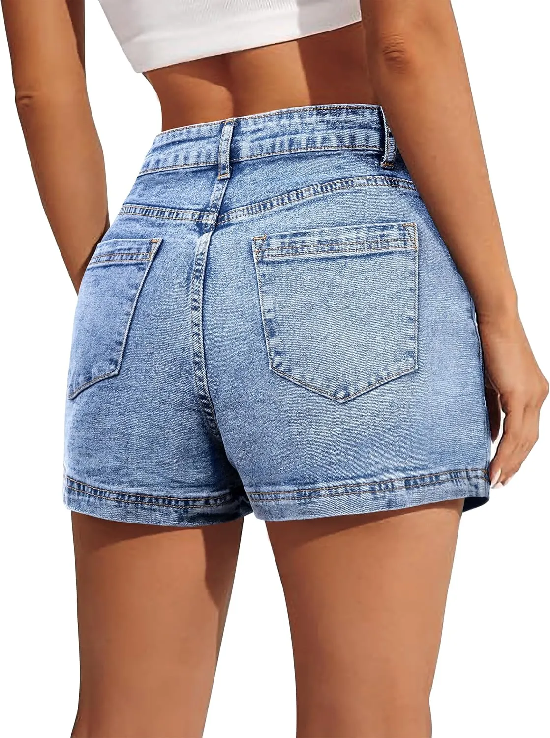 BISUAL Denim Skort for Women High Waist Ripped Mini Denim Skirt Casual Distressed Stretch Women Jean Skirt