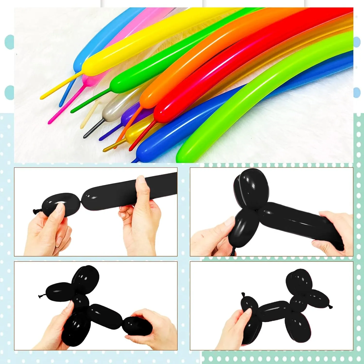 Black 260 balloons, Thickening Latex Black 260q Balloons for Animal Model, 100pcs Black Long Twisting Balloons for Halloween Xmas Presents, Animal Shape Weddings, Birthdays Clowns.
