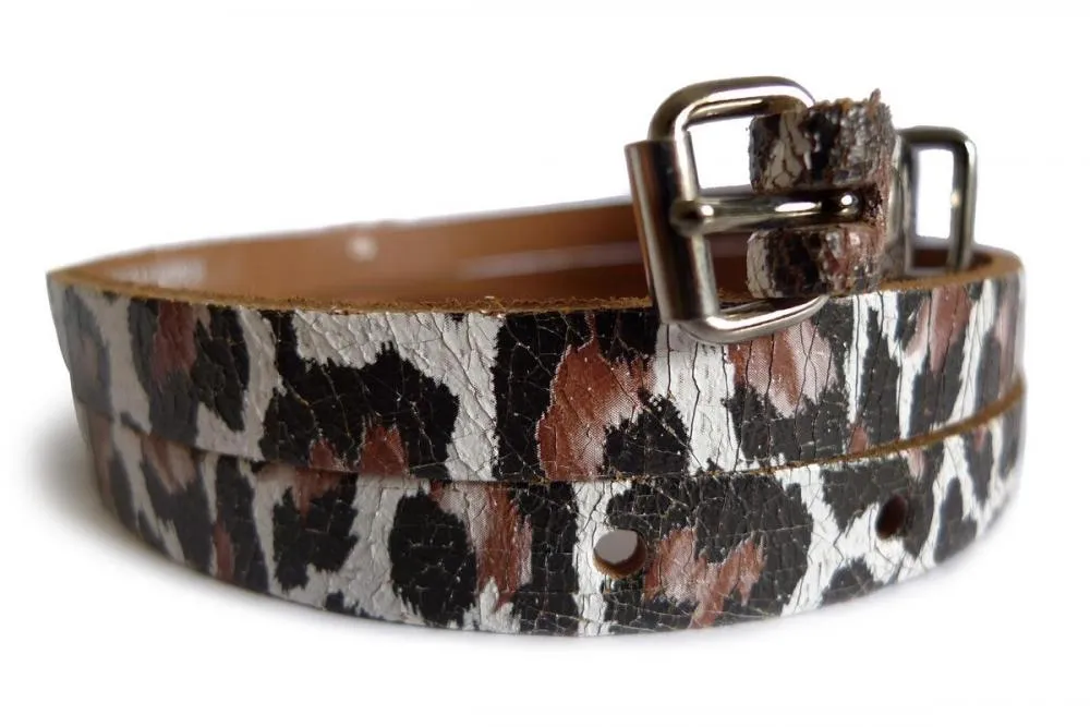 Black & White Leopard Real Leather Rustic Look Women Belt