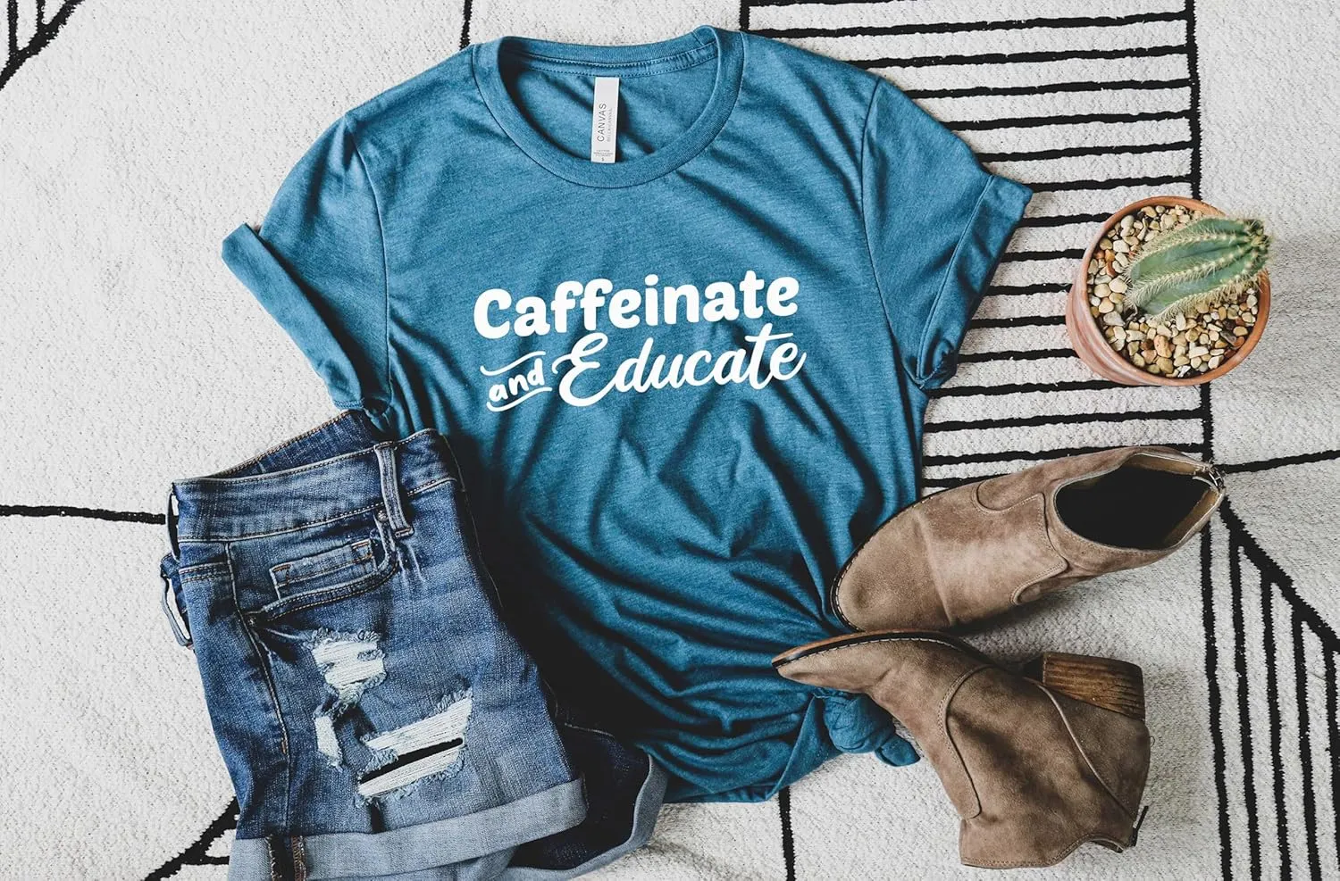 Blue Sand Textiles Caffeinate and Educate Shirt. Teacher Shirt. Unisex Coffee T-Shirt. Teacher Clothes. Teacher Outfits.