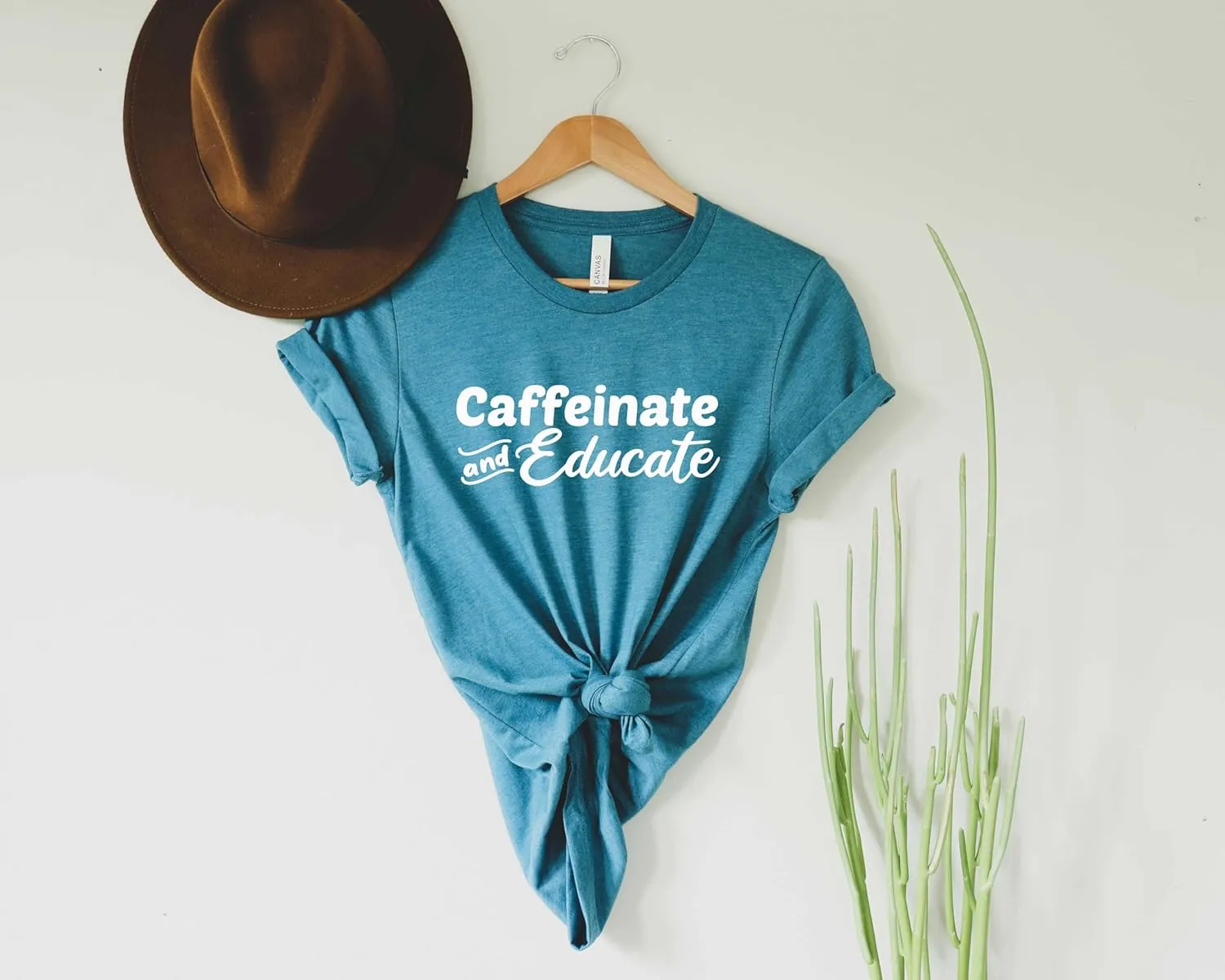Blue Sand Textiles Caffeinate and Educate Shirt. Teacher Shirt. Unisex Coffee T-Shirt. Teacher Clothes. Teacher Outfits.