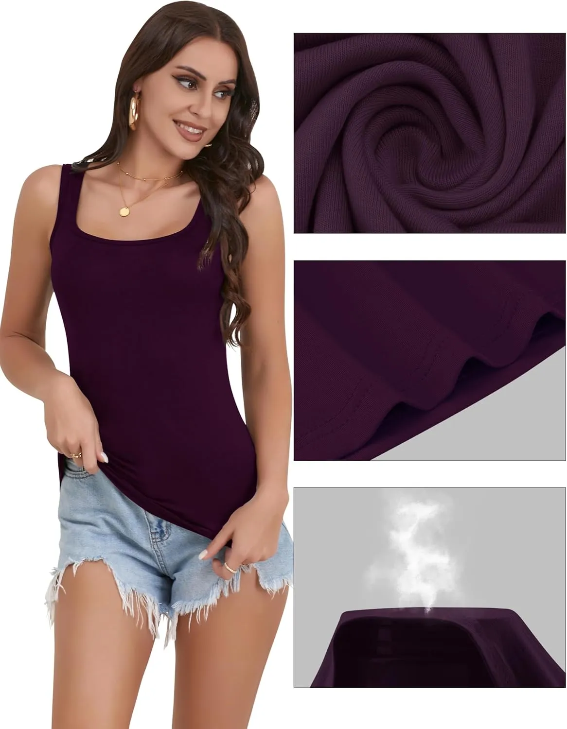 BQTQ 5 Pack Women's Tank Tops Square Neck Sleeveless Ladies Tank Top Undershirts