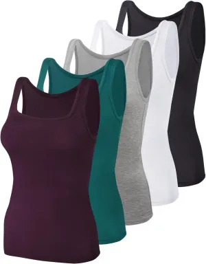 BQTQ 5 Pack Women's Tank Tops Square Neck Sleeveless Ladies Tank Top Undershirts