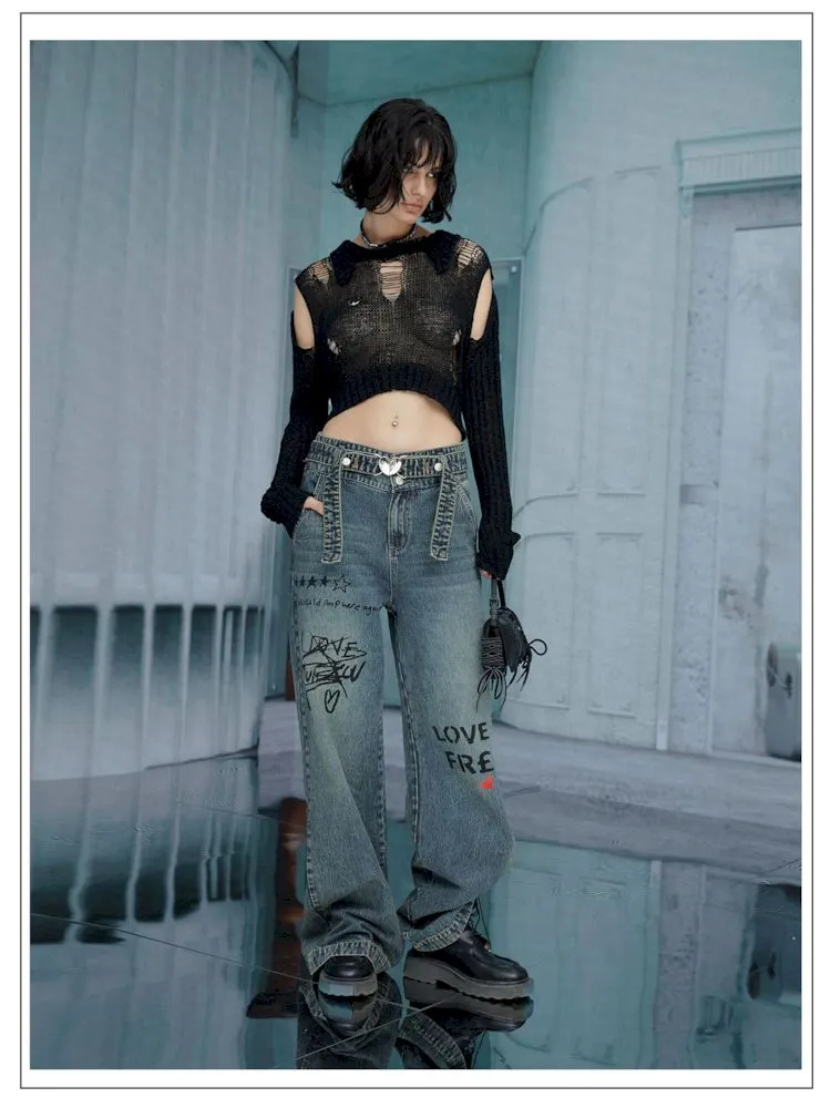 Casual loose American vintage wide-leg women's jeans【s0000006777】