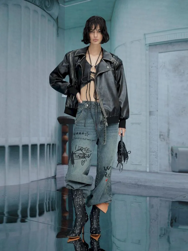 Casual loose American vintage wide-leg women's jeans【s0000006777】