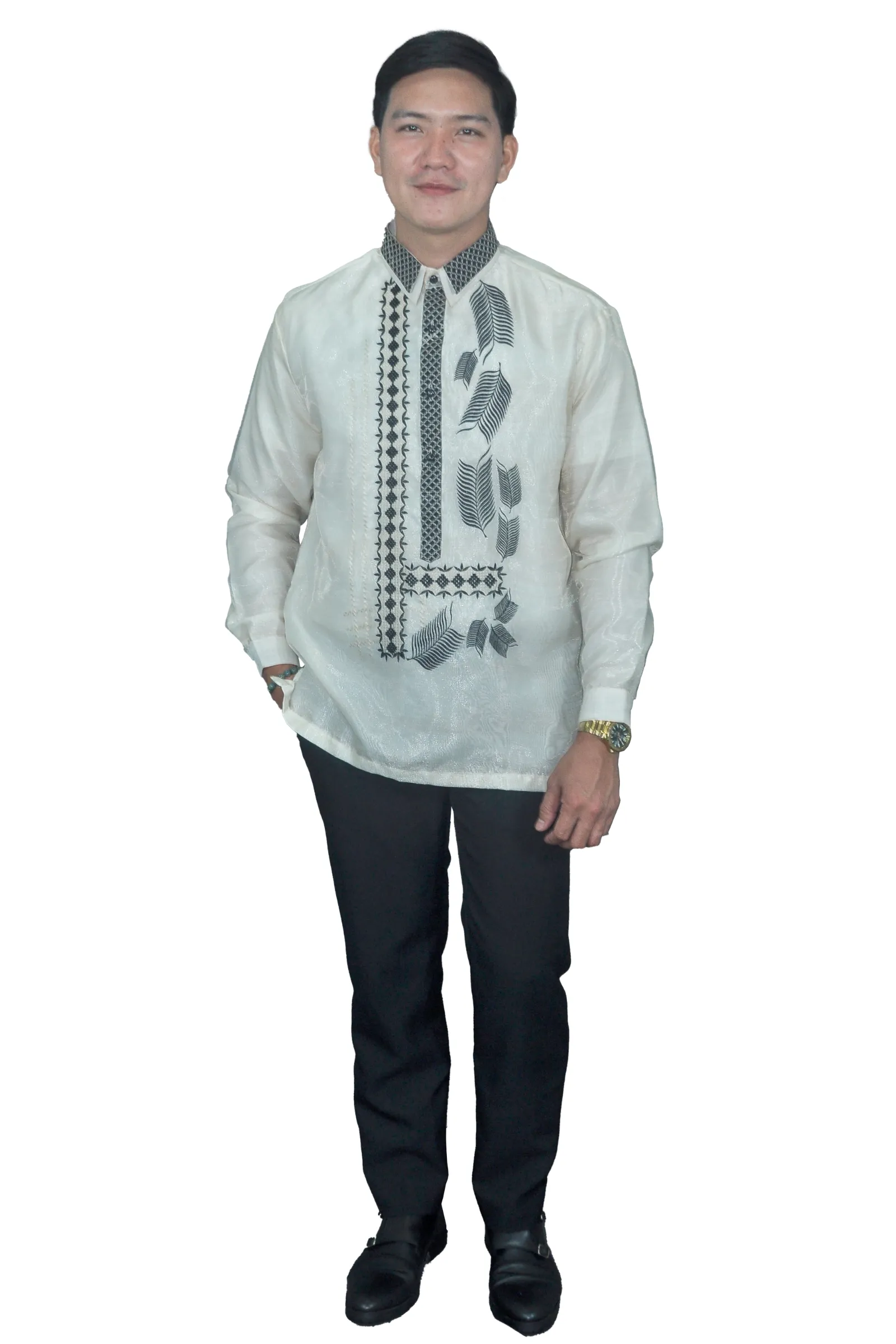 Classic Barong Tagalog with Modern Black Embroidery Accents - Chrisanto - JN78