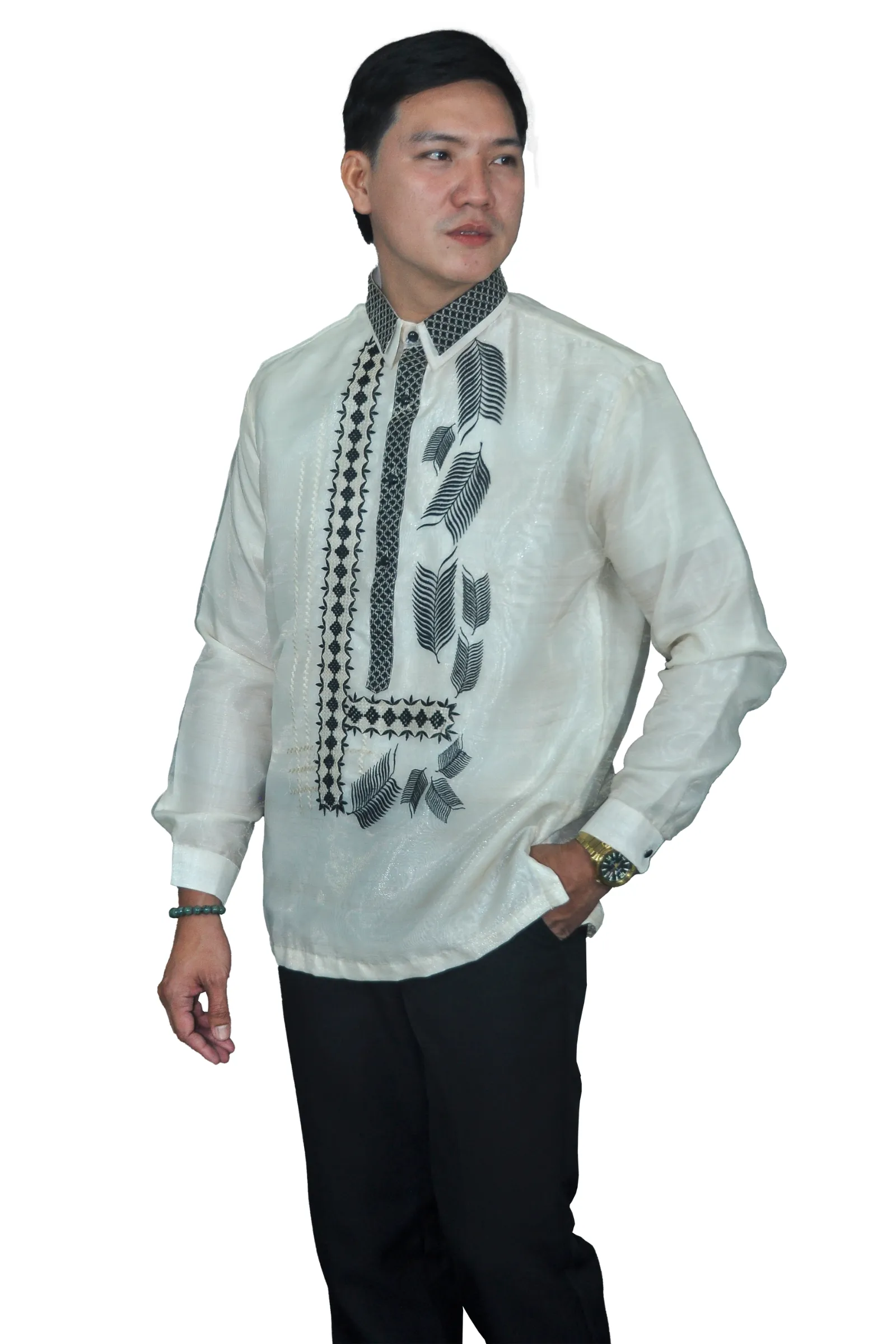 Classic Barong Tagalog with Modern Black Embroidery Accents - Chrisanto - JN78