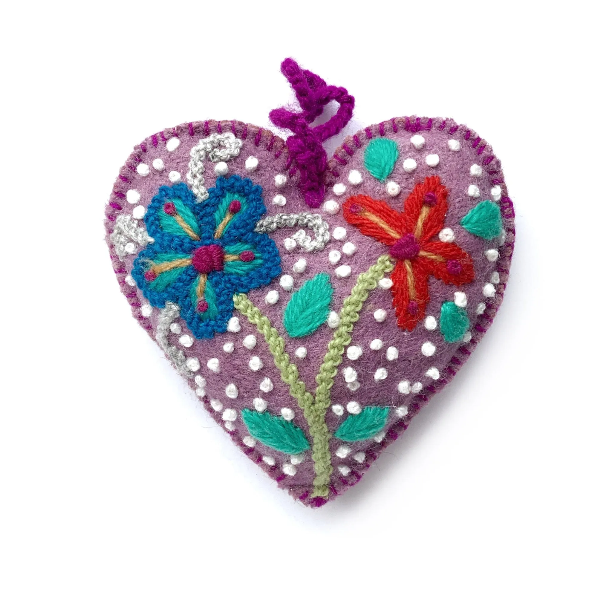 Colorful Heart Ornament (various colors), Embroidered Wool