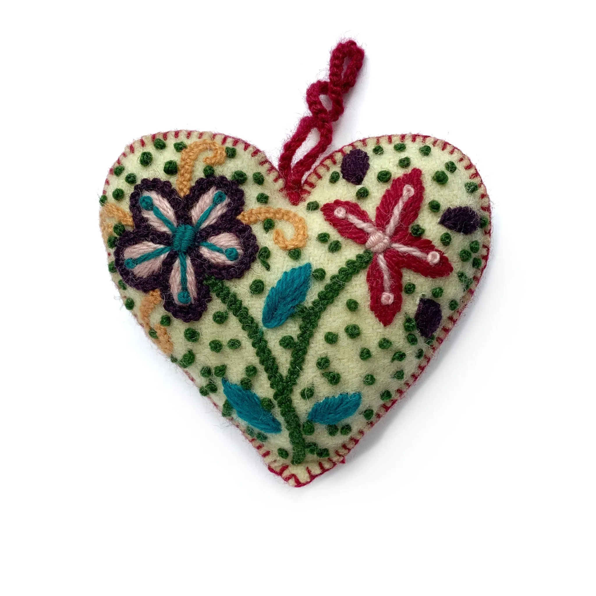 Colorful Heart Ornament (various colors), Embroidered Wool