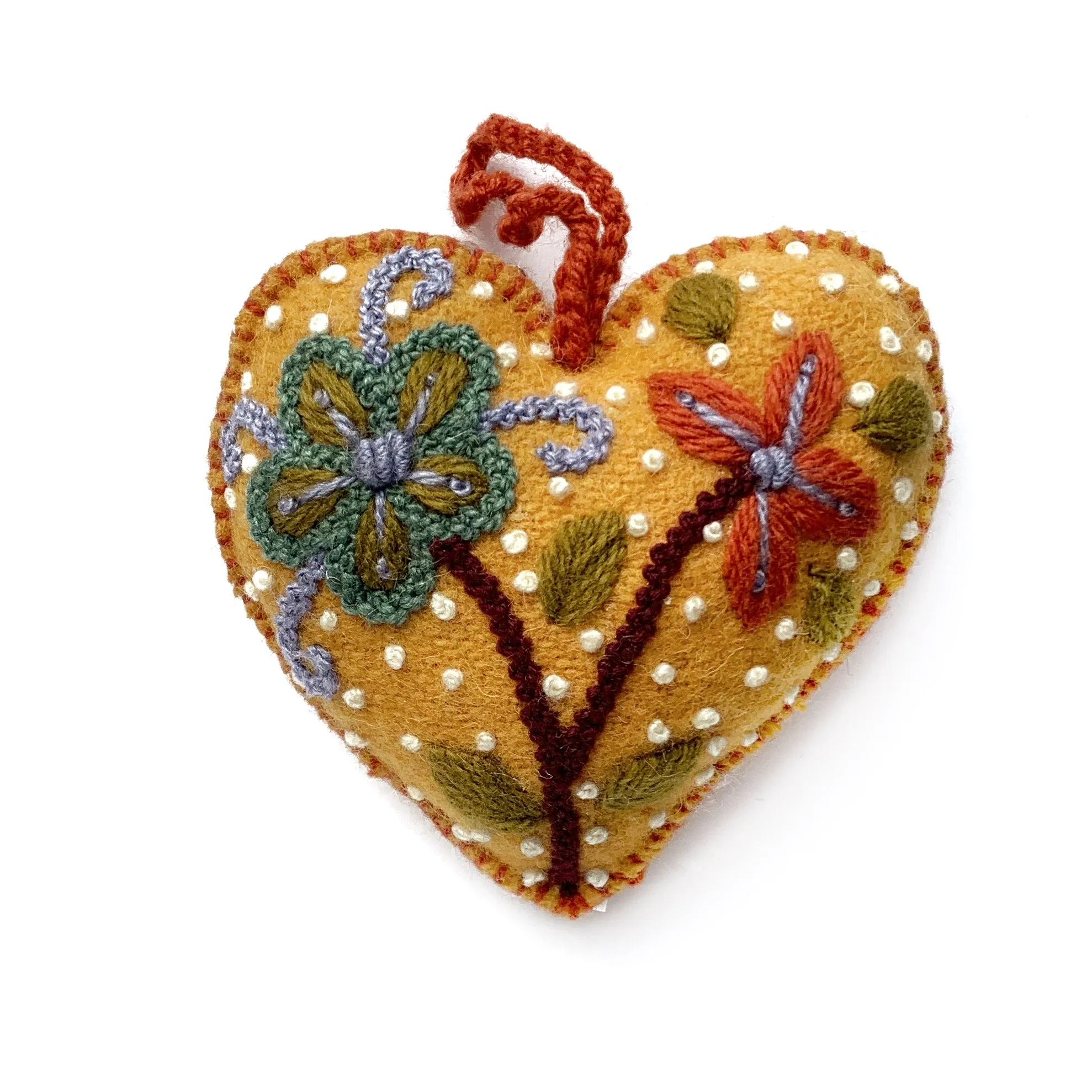 Colorful Heart Ornament (various colors), Embroidered Wool