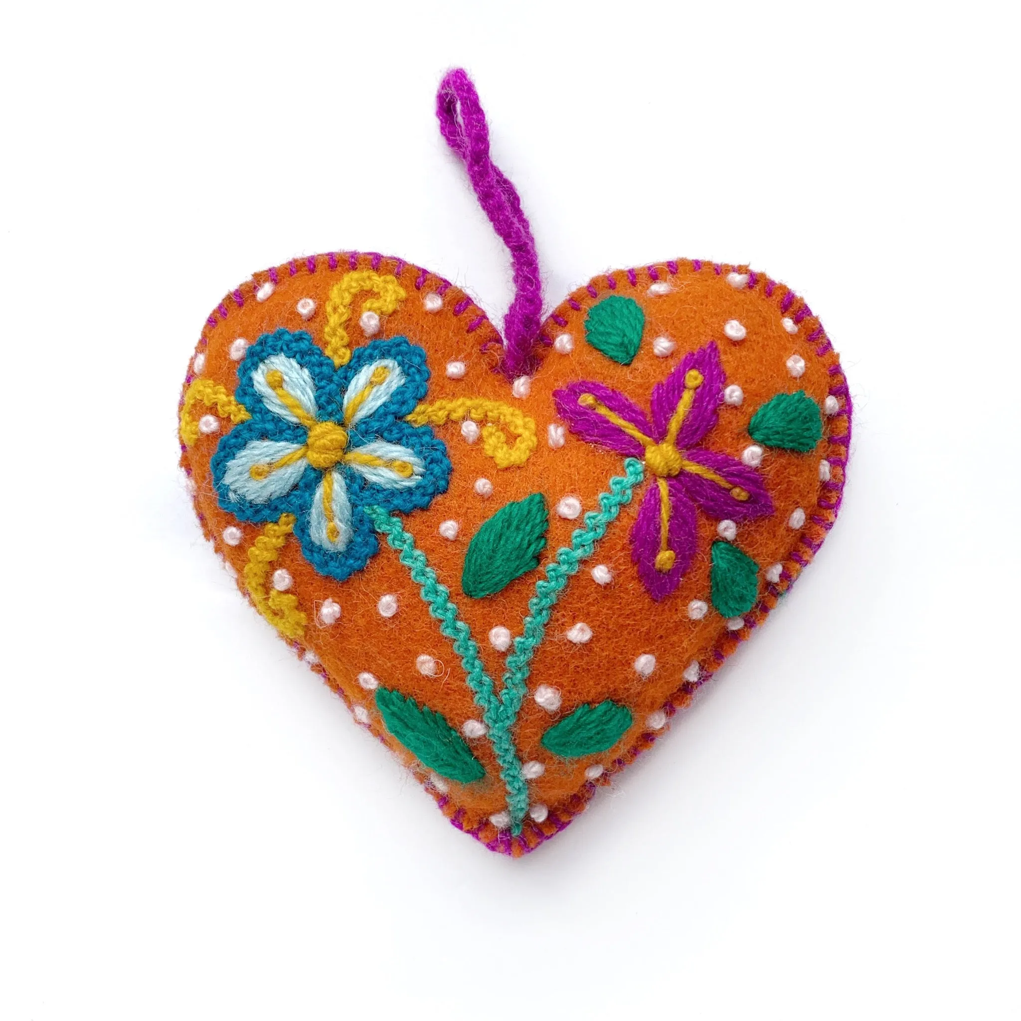 Colorful Heart Ornament (various colors), Embroidered Wool