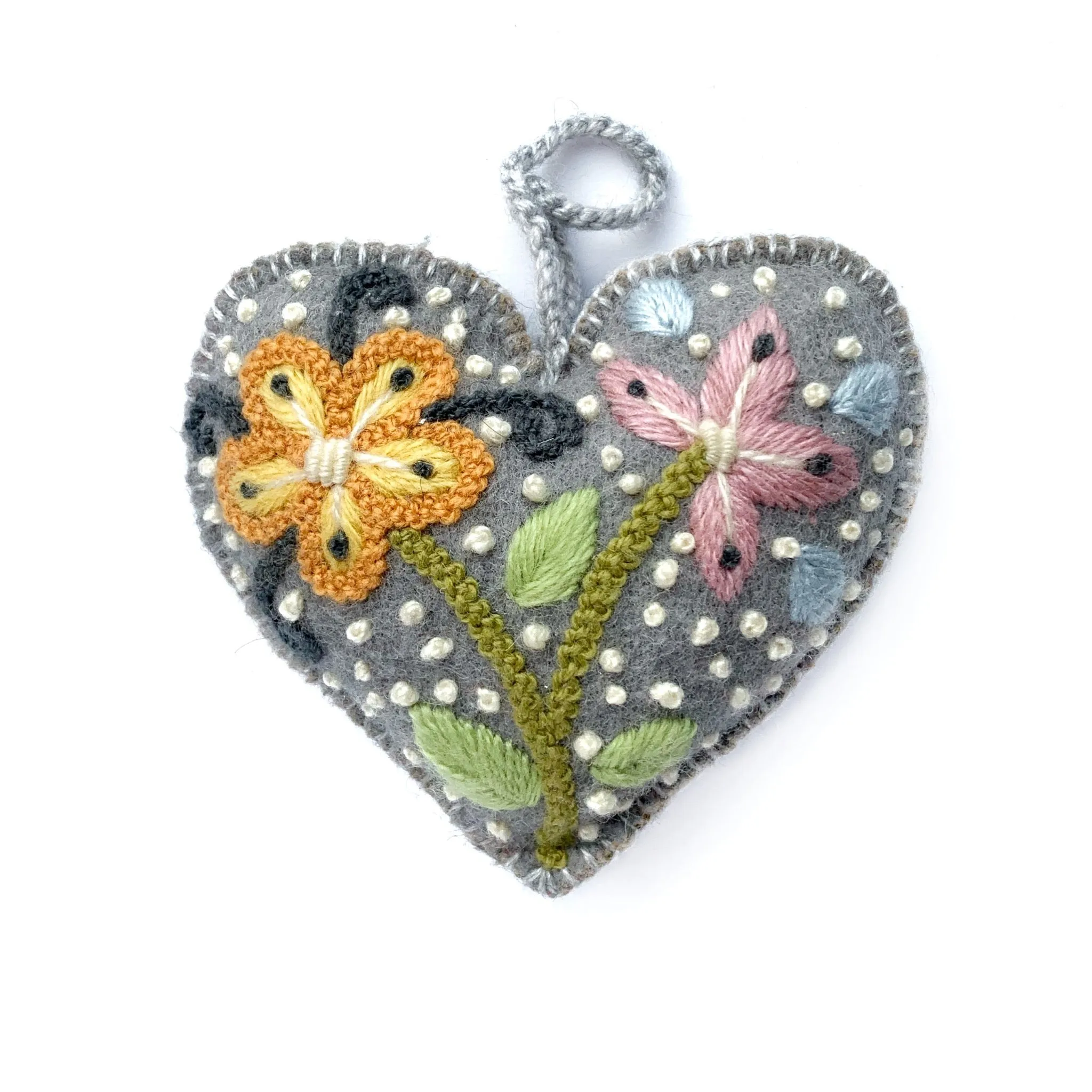 Colorful Heart Ornament (various colors), Embroidered Wool