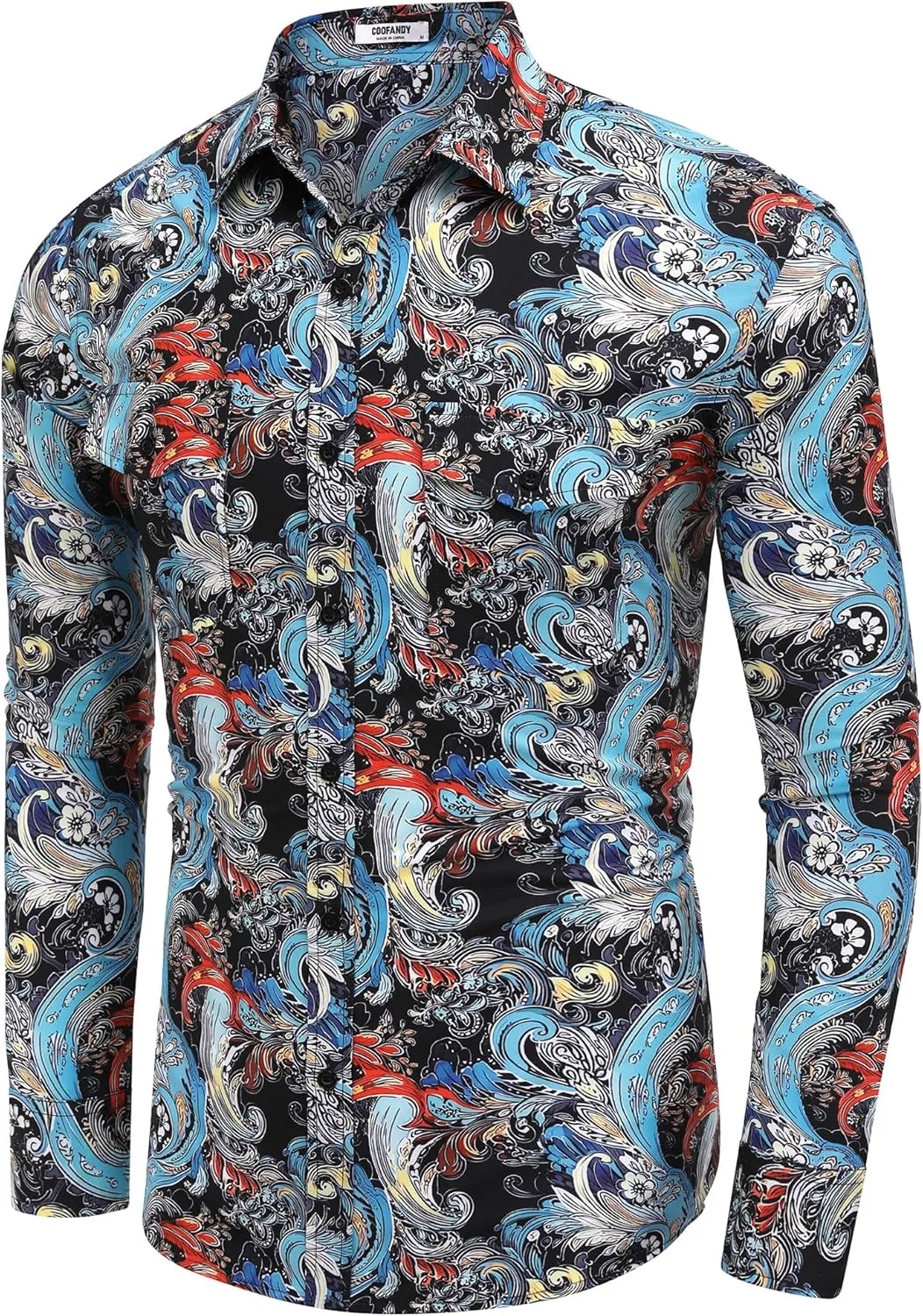 COOFANDY Mens Paisley Printed Shirts Casual Long Sleeve Button Down Shirts Floral Dress Shirt with Pockets