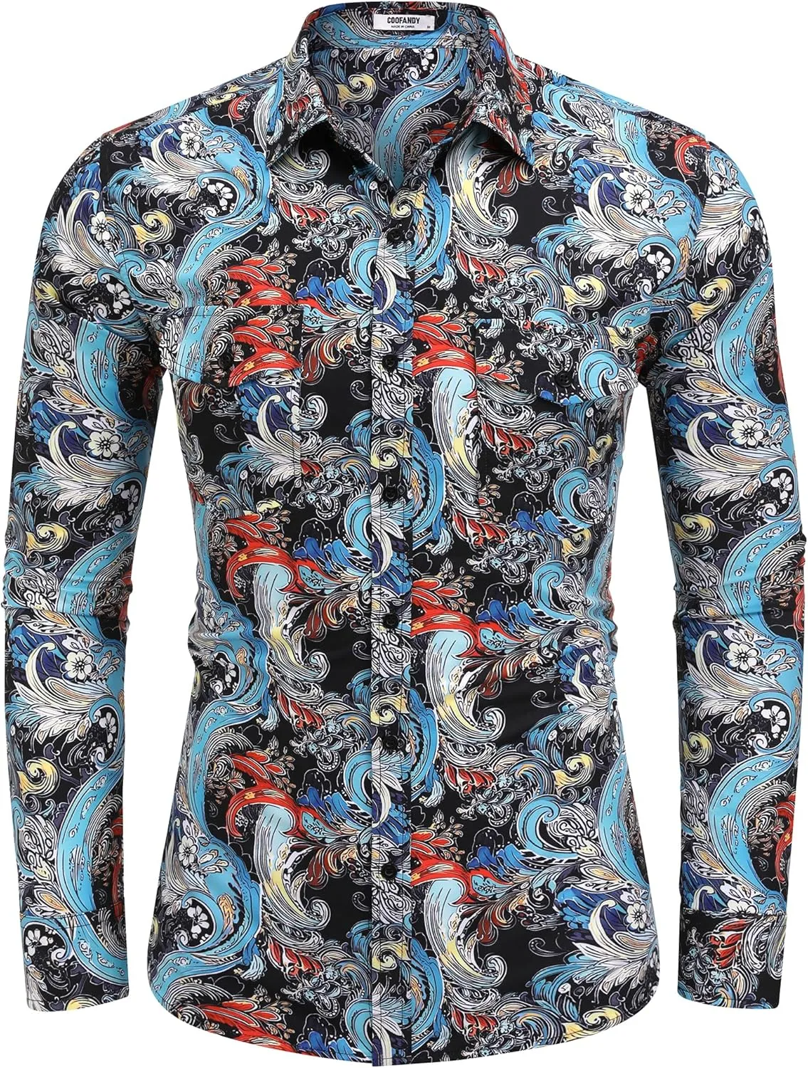 COOFANDY Mens Paisley Printed Shirts Casual Long Sleeve Button Down Shirts Floral Dress Shirt with Pockets