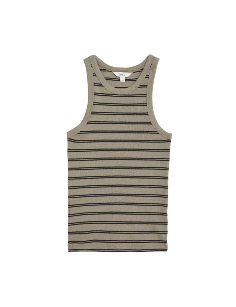 Cotton Rich Striped Ribbed Racer Back Vest