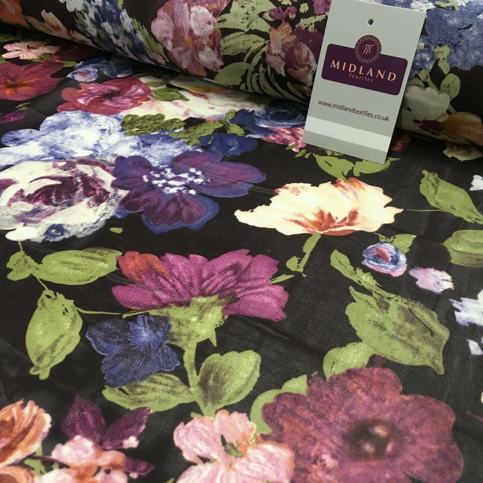 Damson Floral Vintage Printed Crepe chiffon Dress Fabric 150 cm MK1190-25 Mtex