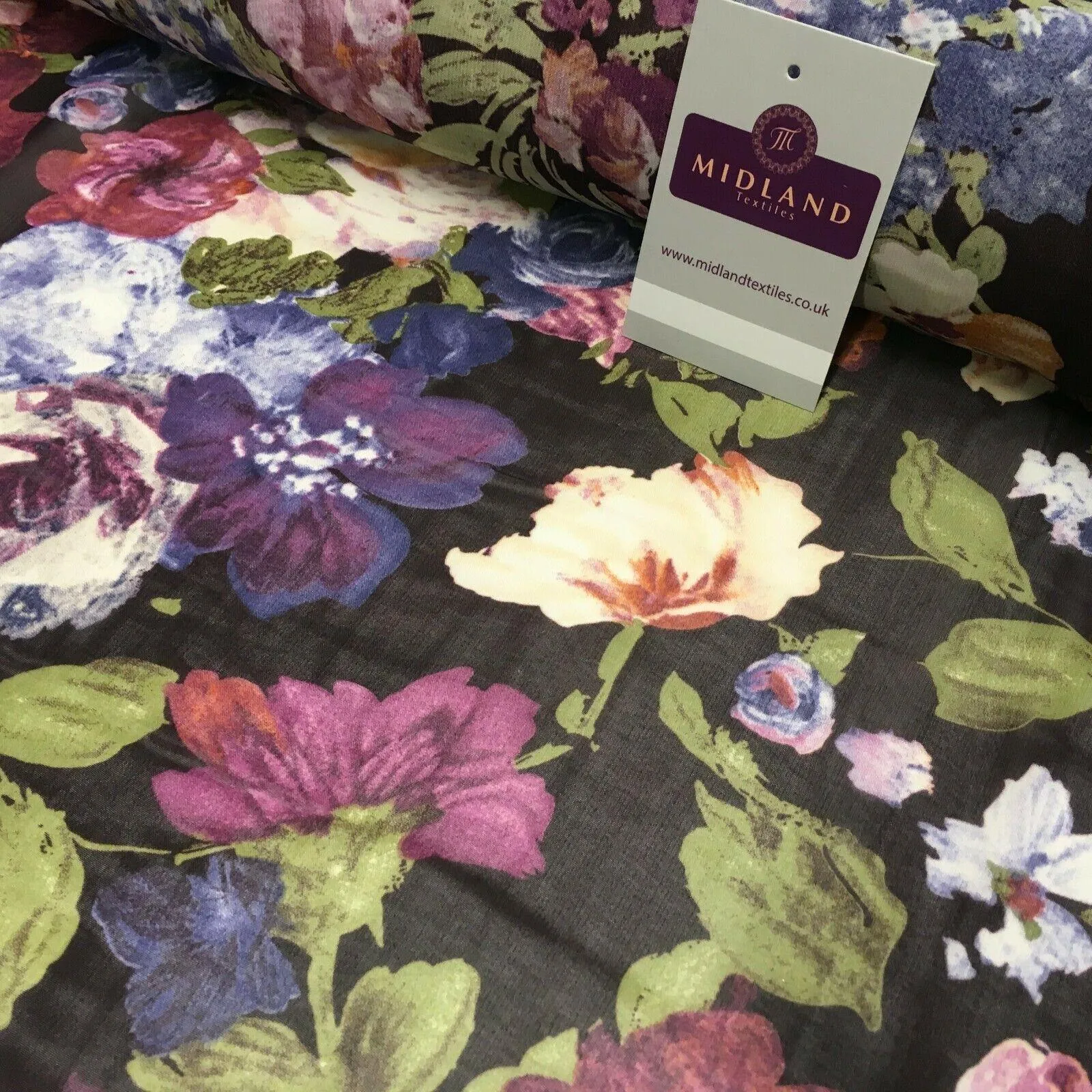 Damson Floral Vintage Printed Crepe chiffon Dress Fabric 150 cm MK1190-25 Mtex