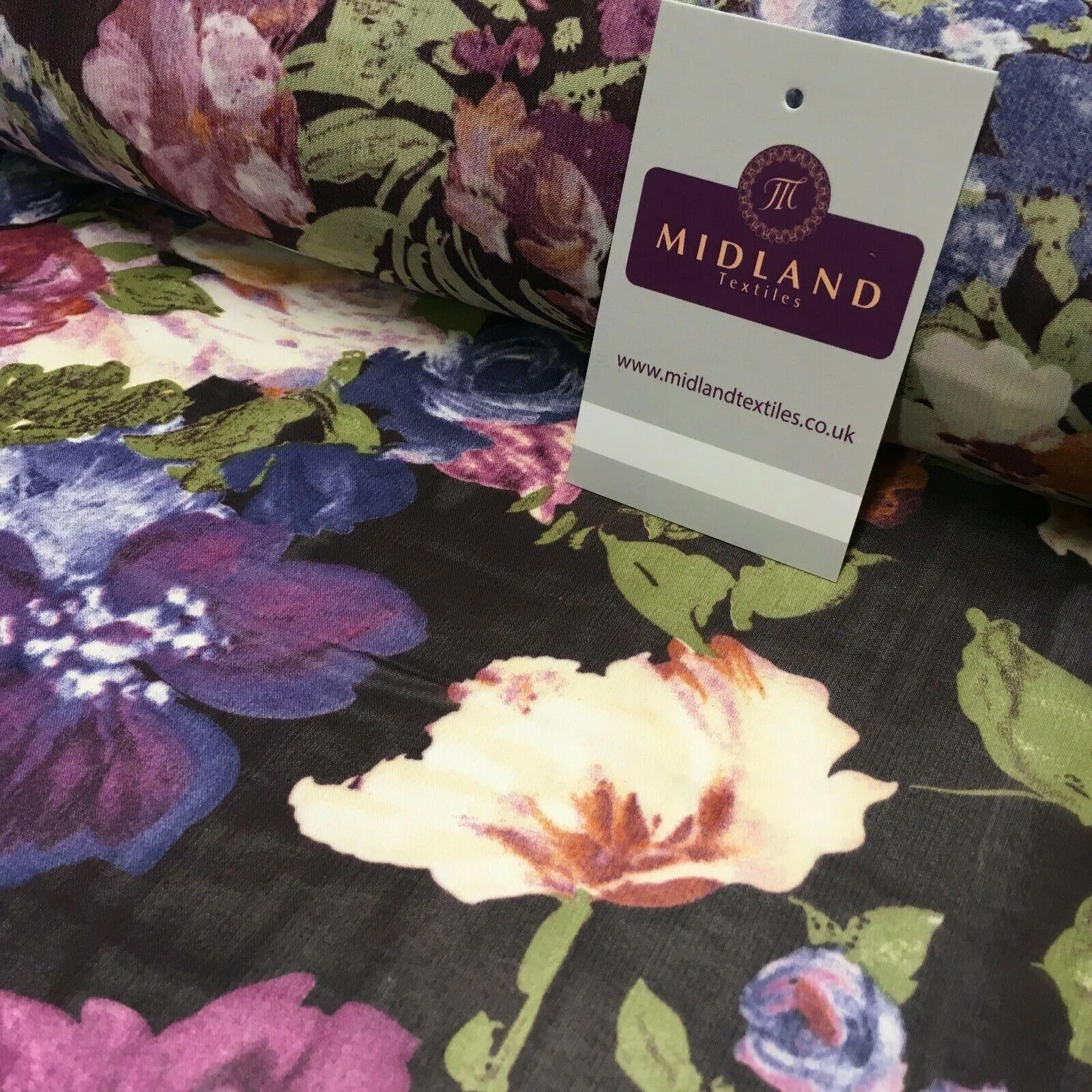 Damson Floral Vintage Printed Crepe chiffon Dress Fabric 150 cm MK1190-25 Mtex