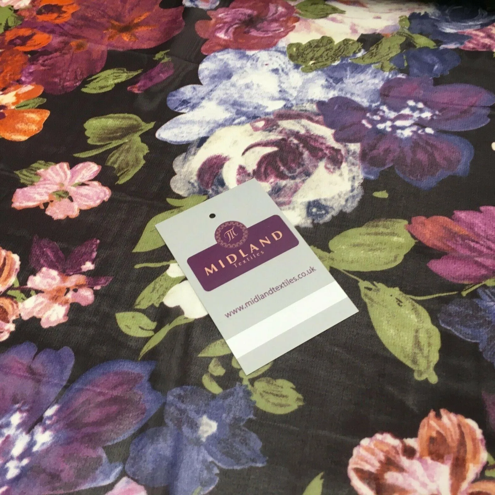 Damson Floral Vintage Printed Crepe chiffon Dress Fabric 150 cm MK1190-25 Mtex