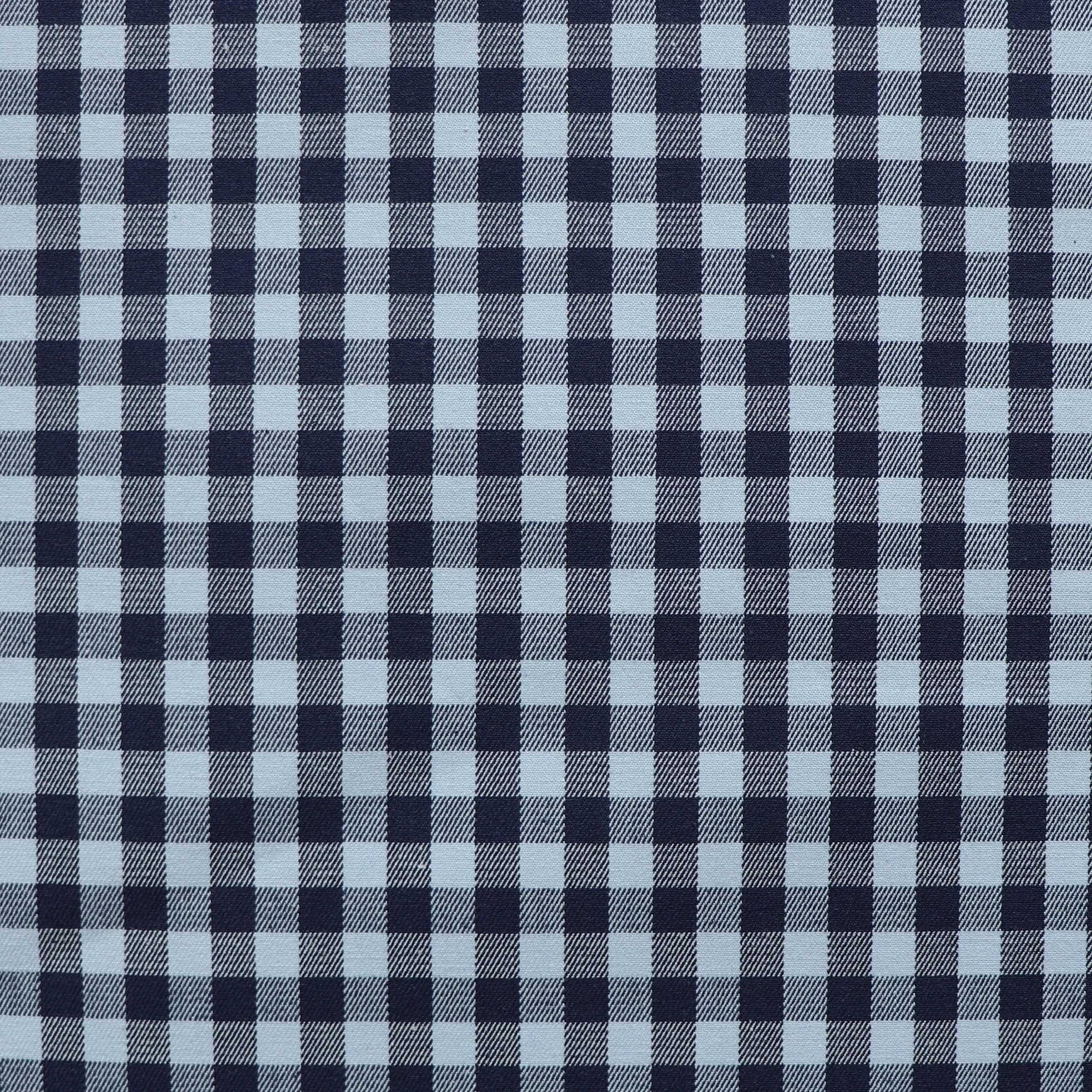 Classic Blue Gingham Stretch Denim Fabric - 9oz Weight