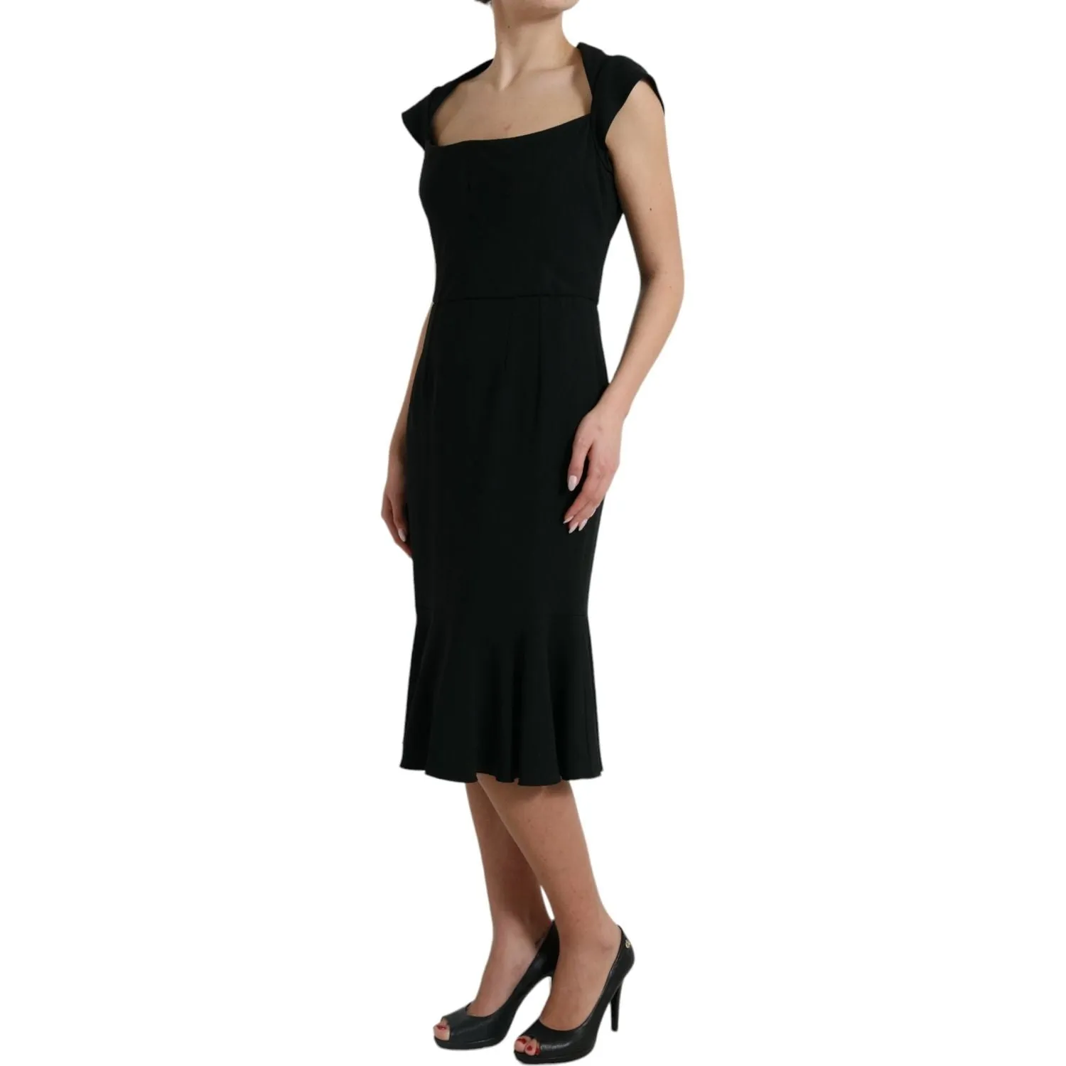 Dolce & Gabbana Elegant Black Stretch Cady Midi Dress