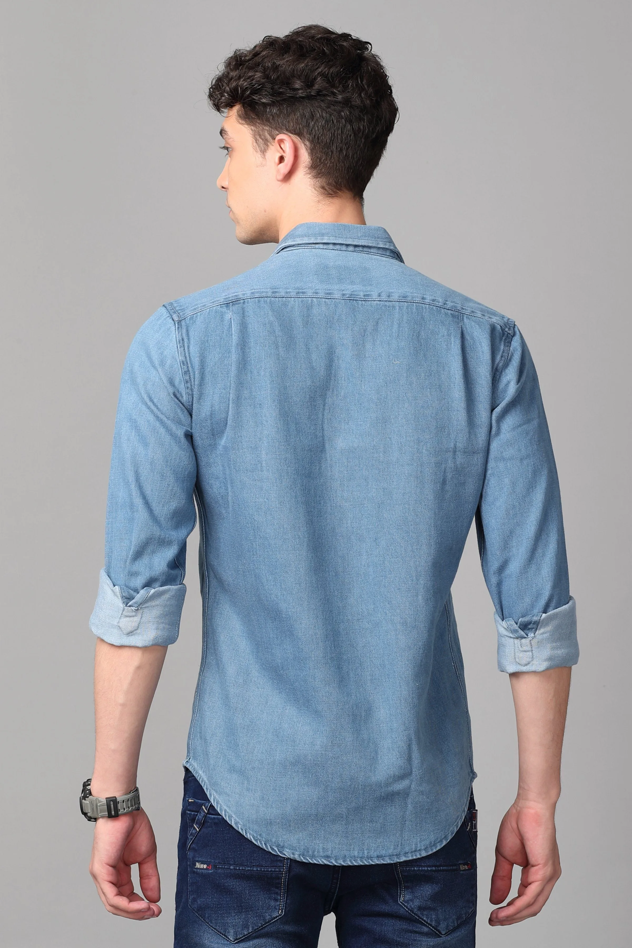 Double Pocket Ripped Denim Shirt