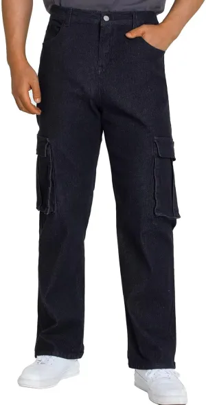 EDITCOZY Men's Cargo Jeans Elastic Waist 6 Pockets Loose Fit Carpenter Jeans Straight Leg Relaxed Fit Pants