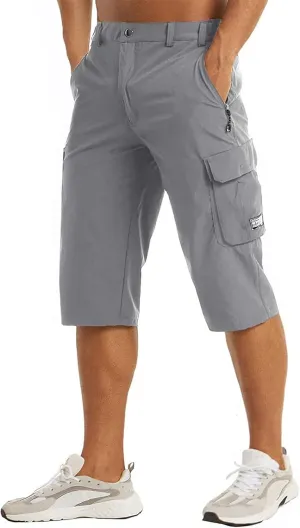 evzosrz Men's 3/4 Shorts Quick Dry Lightweight Workout Shorts Fishing Golf Athletic Hiking Capri Pants with Zipper Pockets