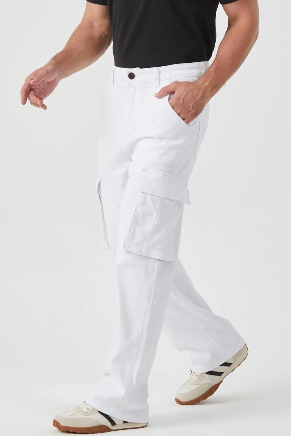 FREDD MARSHALL Cargo Jeans for Mens Relaxed Fit Straight Leg Fashion Work Denim with 6 Pockets