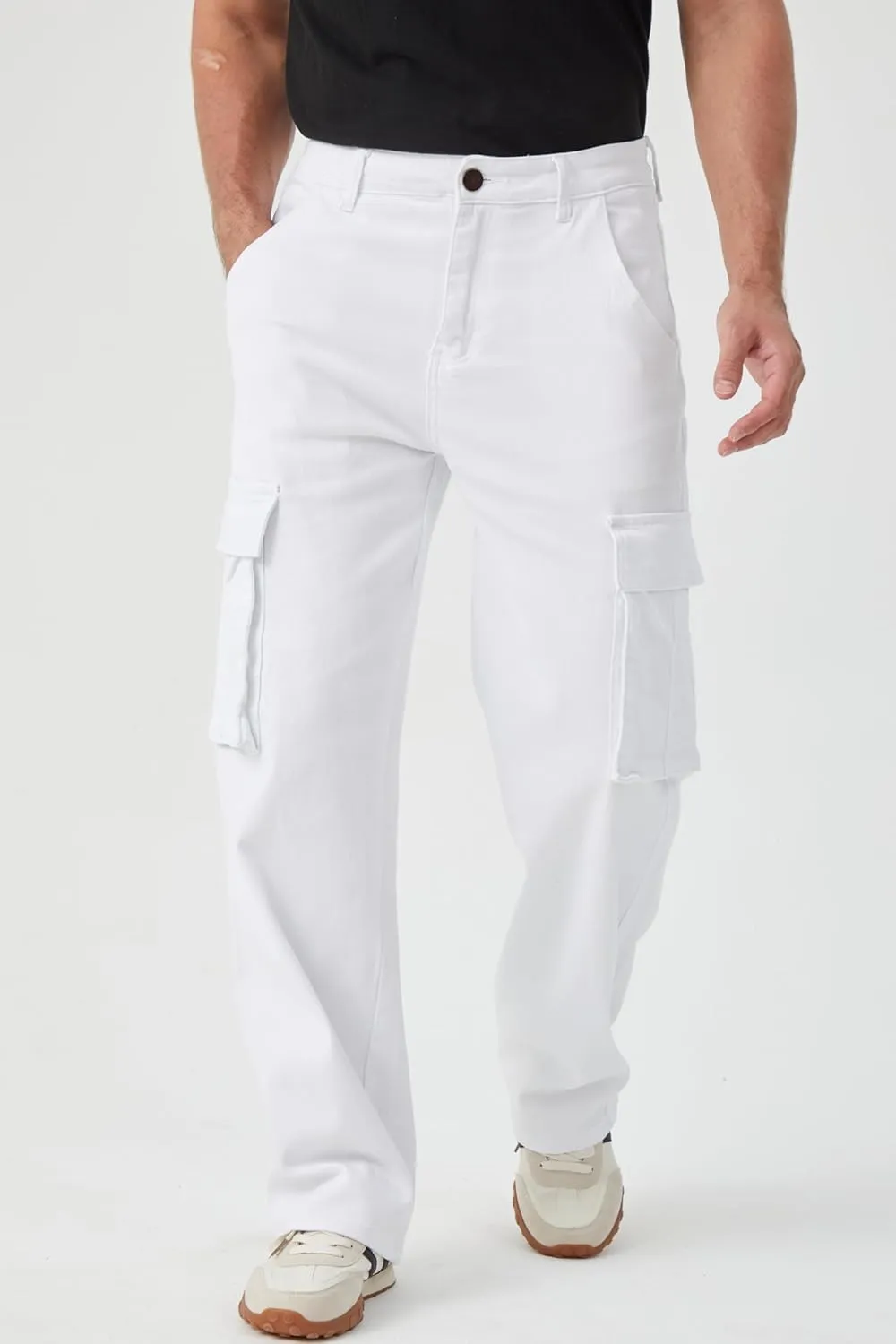 FREDD MARSHALL Cargo Jeans for Mens Relaxed Fit Straight Leg Fashion Work Denim with 6 Pockets